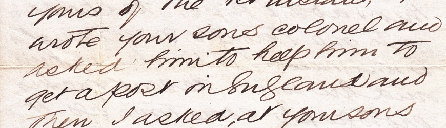 Close up of letter from Sir Sam Steele to Thomas Blaney, discovered by Blaney's granddaughter, Sheelah Robertson