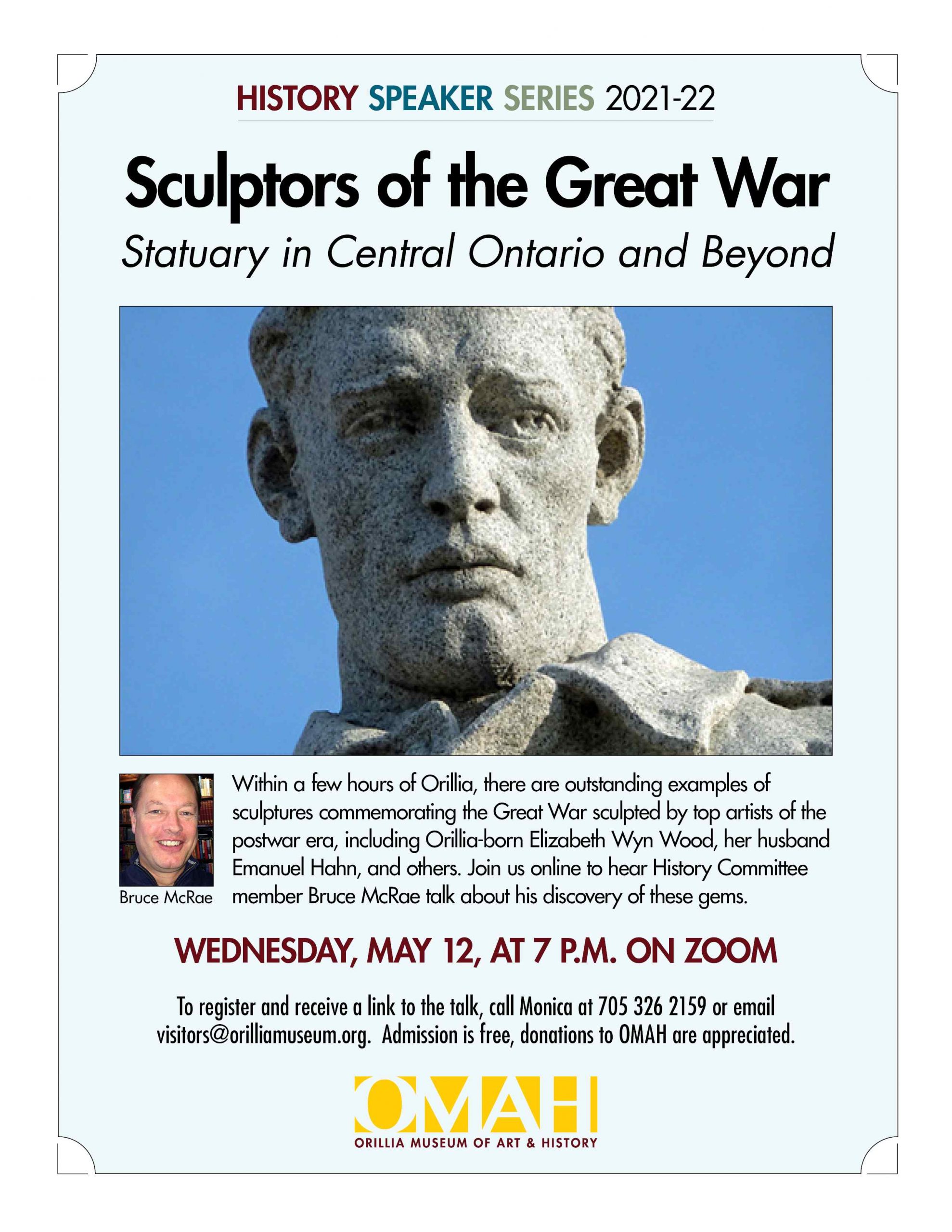 Poster for History Speaker Series: The Sculptors of Great War Statuary in Central Ontario & Beyond