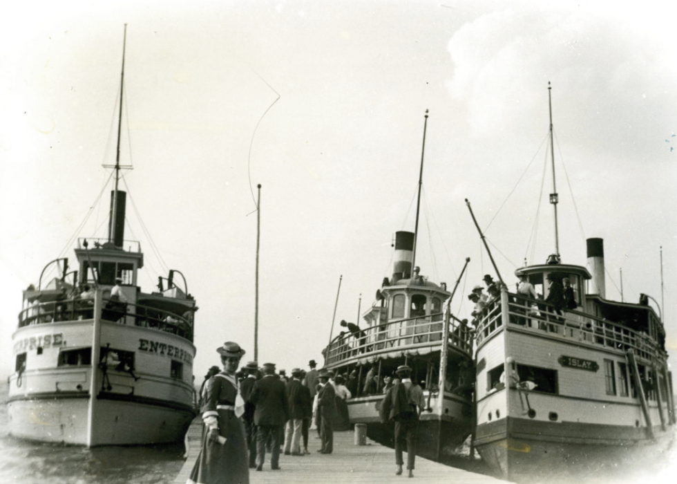 Historic passenger ships at the waterfront in Orillia